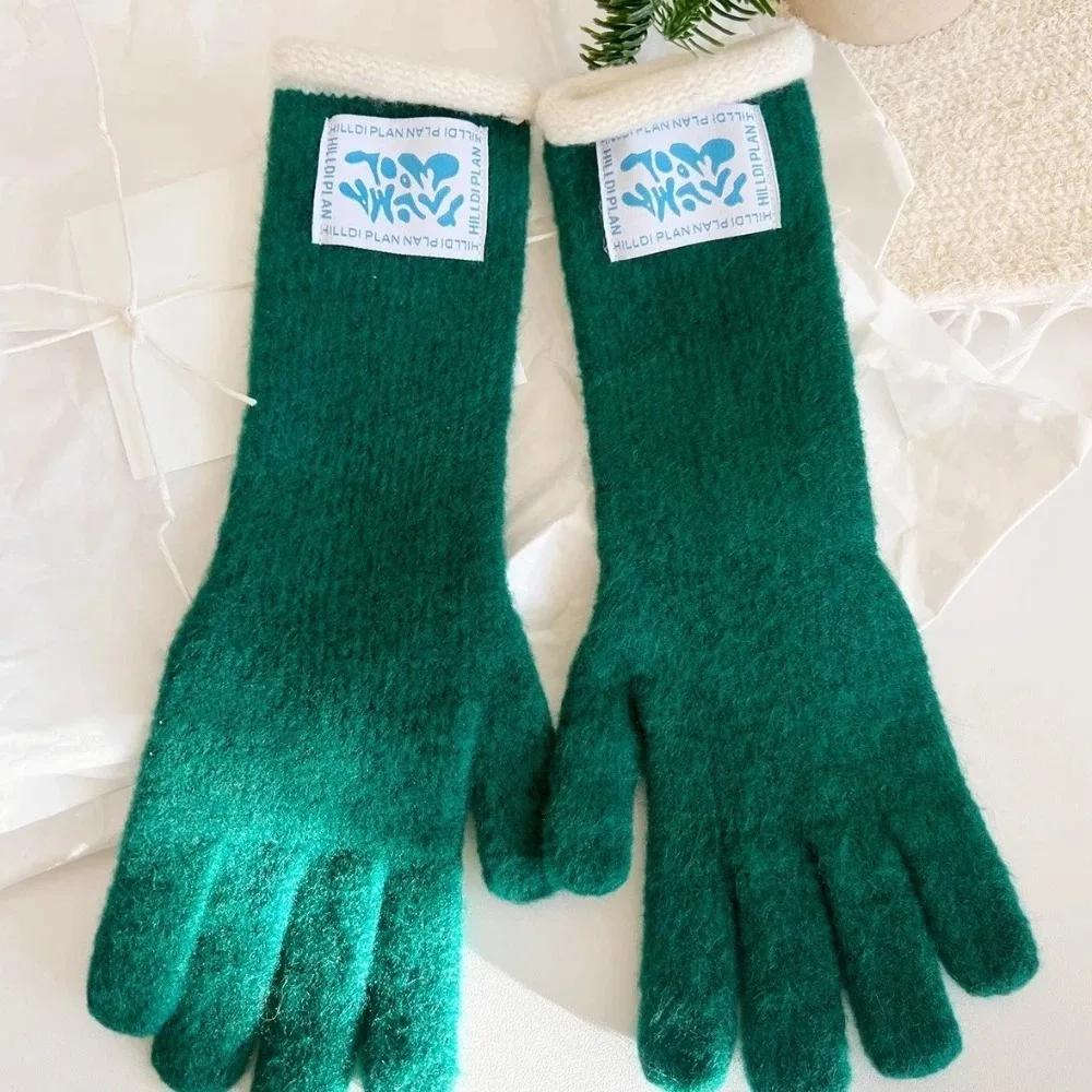 

Модные теплые перчатки средней длины, цвета допамина, вьющийся дизайн, вязаные перчатки, удобные женские перчатки с цветными блоками и сенсорным экраном