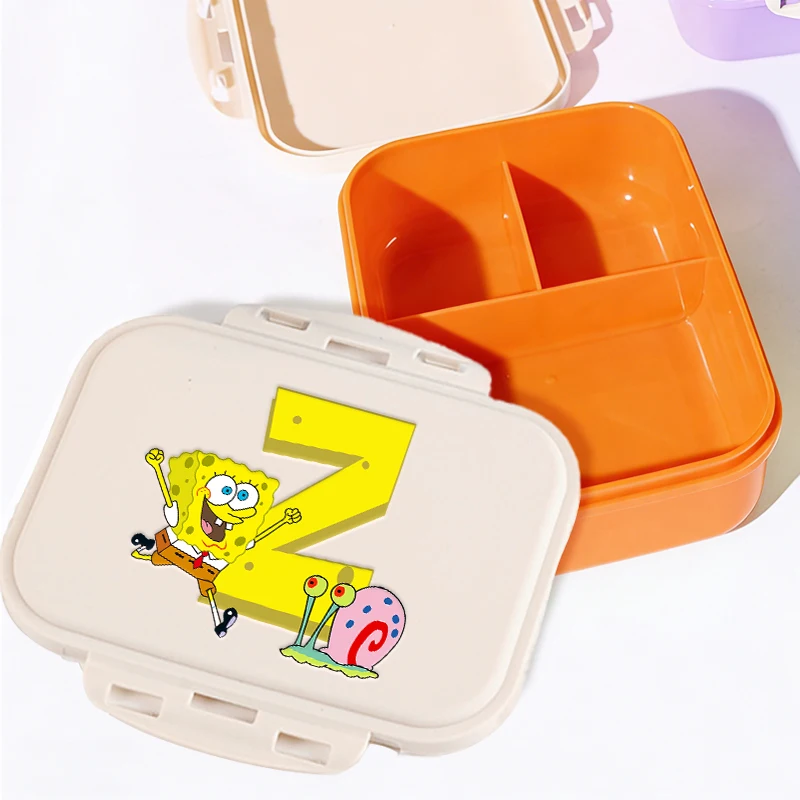 

Anime SpongeBobs Letter Lunch Box Cartoon Print Separated Kids Bento Box Student Portable Leakproof Food Container Dinnerware
