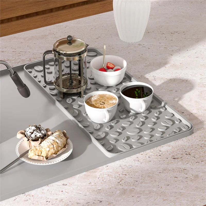 B99A-Tappeto da caffè in silicone Tappetino da bar da 15,75X23,6 pollici con tappetino staccabile per asciugare i piatti Bordi rialzati a prova di fuoriuscite