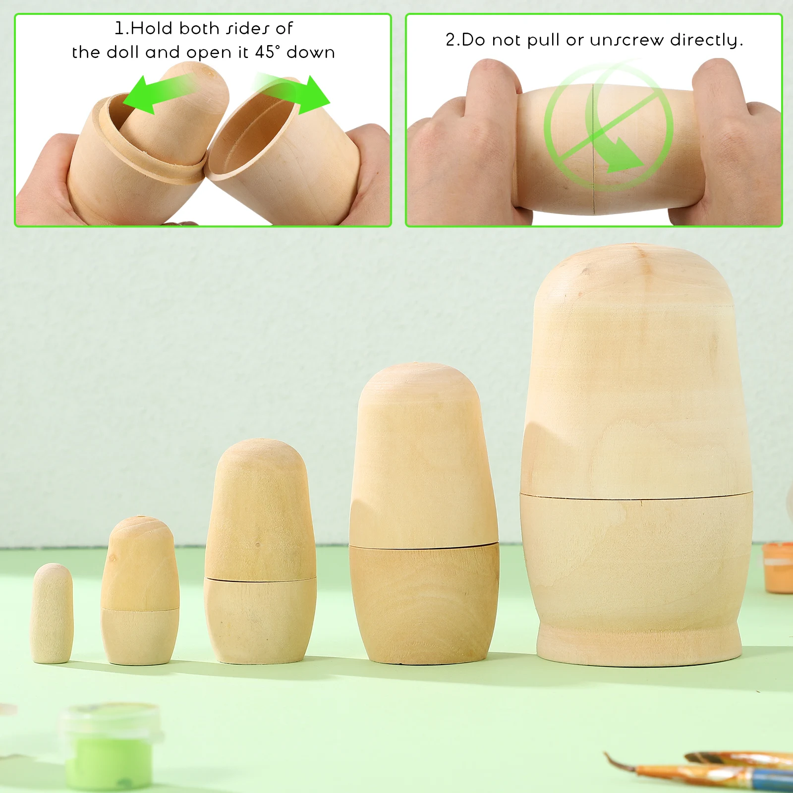 10-teiliges unlackiertes russisches Bastelset aus Holz für Kinder, DIY-Malerei, Spielzeug, Weihnachtsdekoration, Holzformen