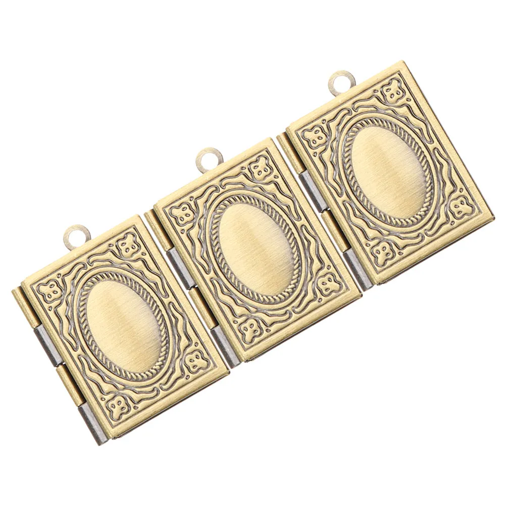 

3Pcs Book Shaped Locket Pendant Necklace Vintage Photo Frame Charm Finish Openable Memory Locket for Women DIY Jewelry