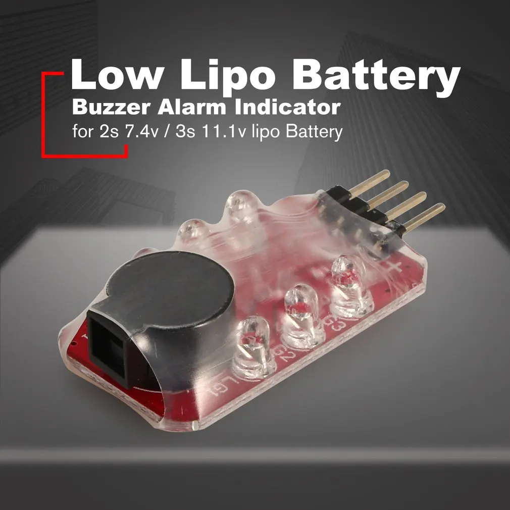 Low Lipo Battery LED Voltage Meter Tester Buzzer Alarm Indicator Single Loudspeaker for 2s 7.4v / 3s 11.1v lipo Battery