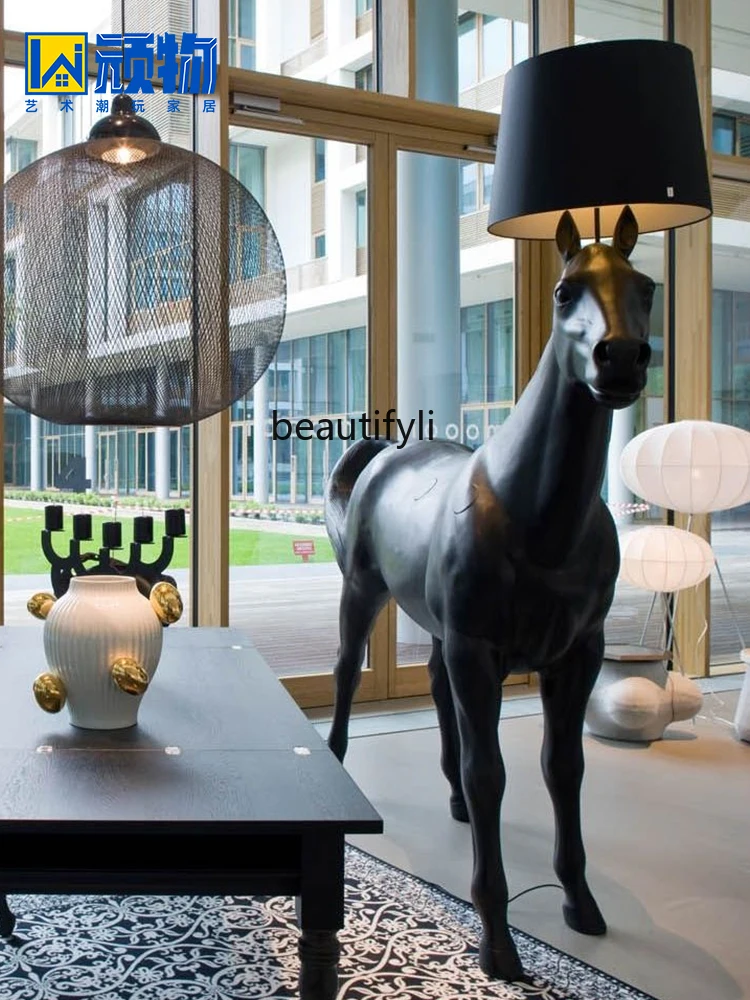 Nordic Home Decoration Sculpture Horse Floor Lamp Hotel Living Room Office Light Luxury Crafts Ornaments