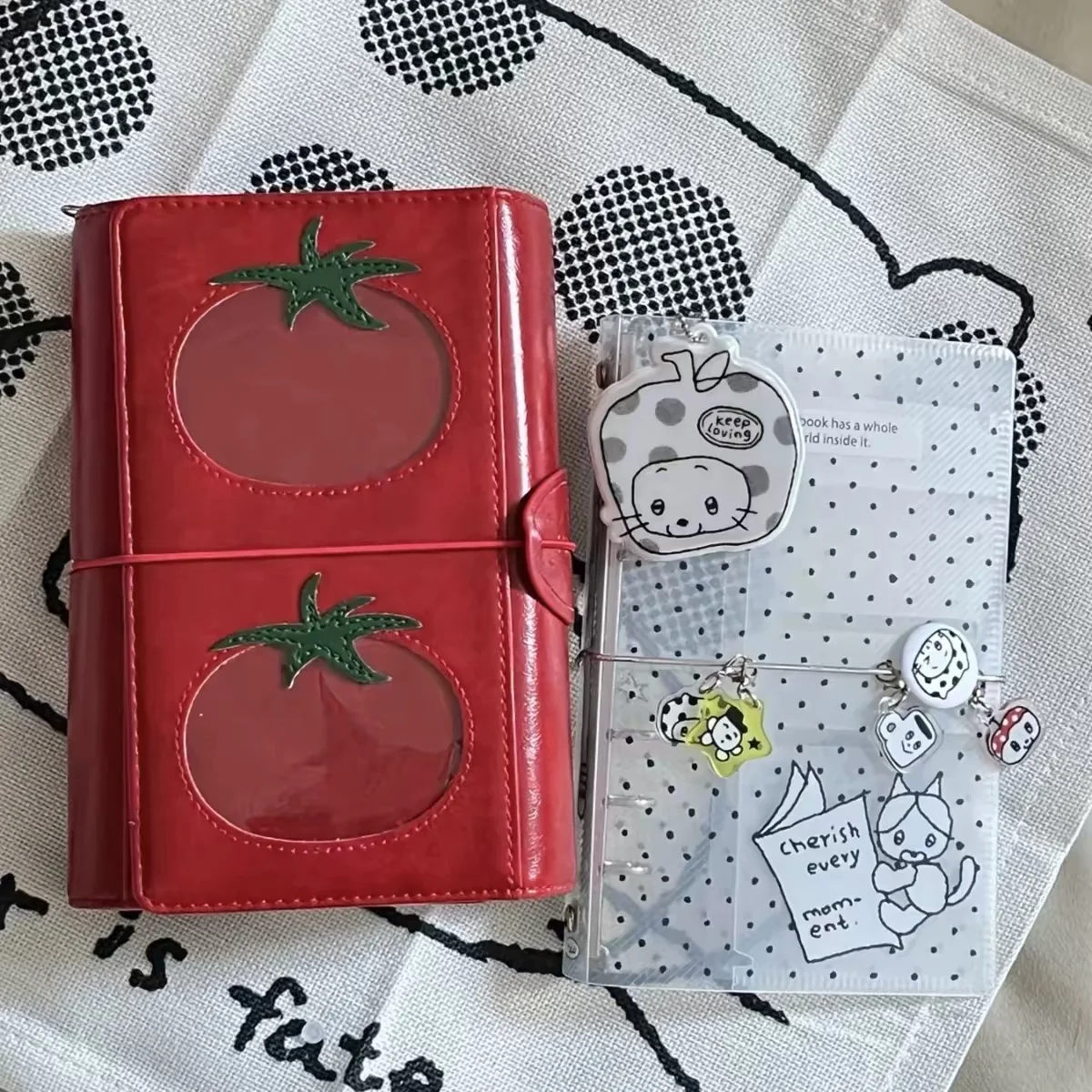 A6 Red Tomato Three-Fold Loose-leaf Notebook PU Binder Photocards Collect Book Diary Agenda Planner Cover Stationery