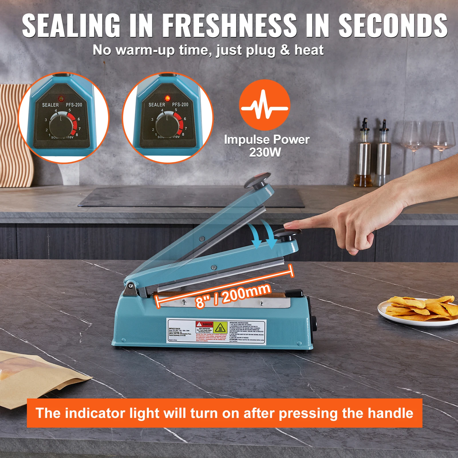 SucceBuy 8/12in Impulse Shrink Wrap Sealer Manual Heat Poly Bag Sealing Machine with Adjustable Mode for Plastic Mylar PP Bags