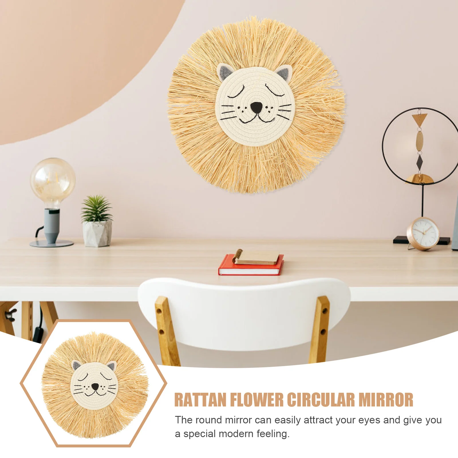 

Creative Cartoon Lion Woven Wall Hanging Ornament for Home Bedroom Nursery Room Decor Rustic Style Living Room Wall Art