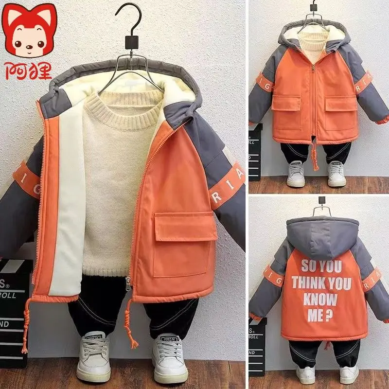 

Boys' Autumn and Winter Clothes Thickened Coat Winter 2023 New Children's Clothing Baby Fleece-Lined Handsome Top