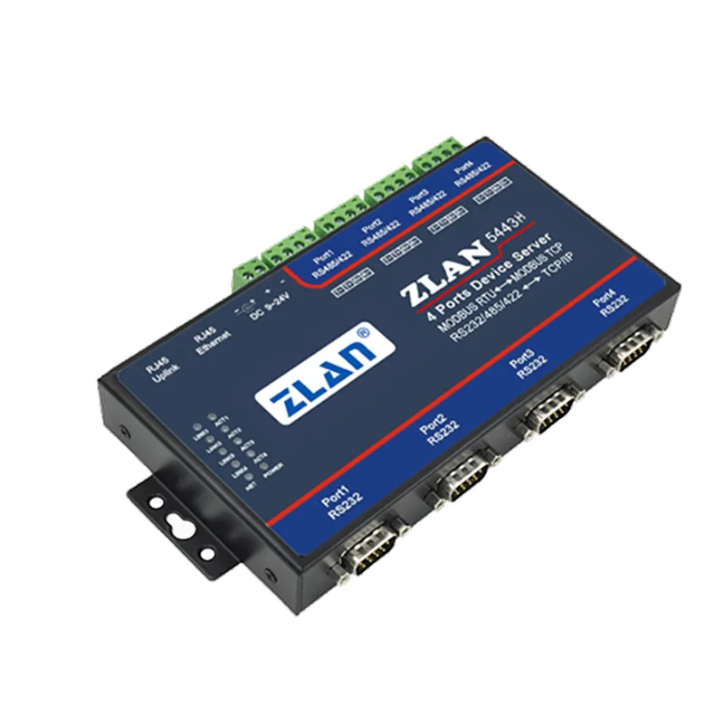 Serveur série 4 ports RS232/485/422 vers Ethernet, haut débit en bauds, ZLAN5443H