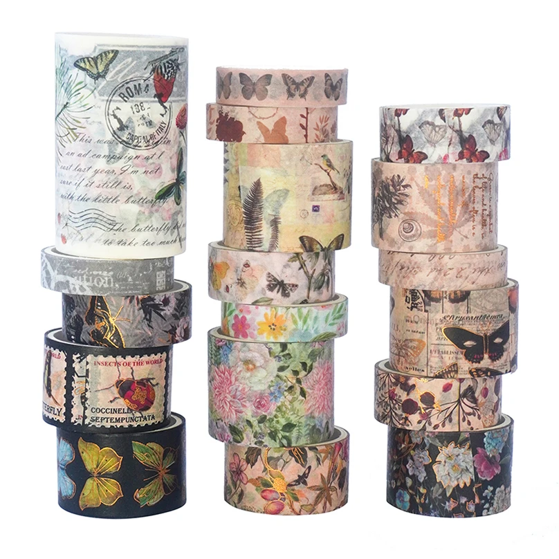 18Rolls Butterfly Washi Tape Cinta Adhesiva Decorativa Washitape Gold Foil Diary Decoration Scrapbooking Supplies Masking Tape