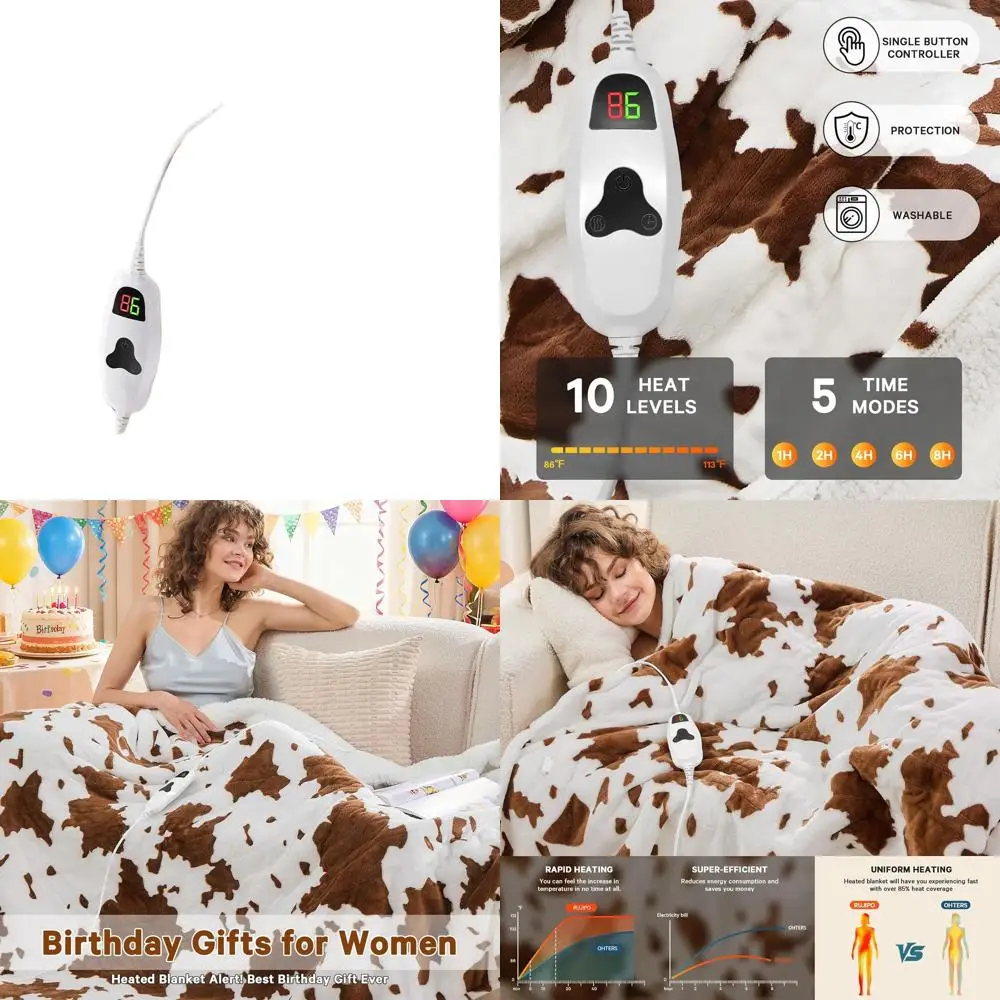 

Электрическое одеяло с подогревом Twin Size (62x84 дюйма), коричневое, 10 уровней нагрева, автоматическое отключение через 8 часов, моющееся, для взрослых