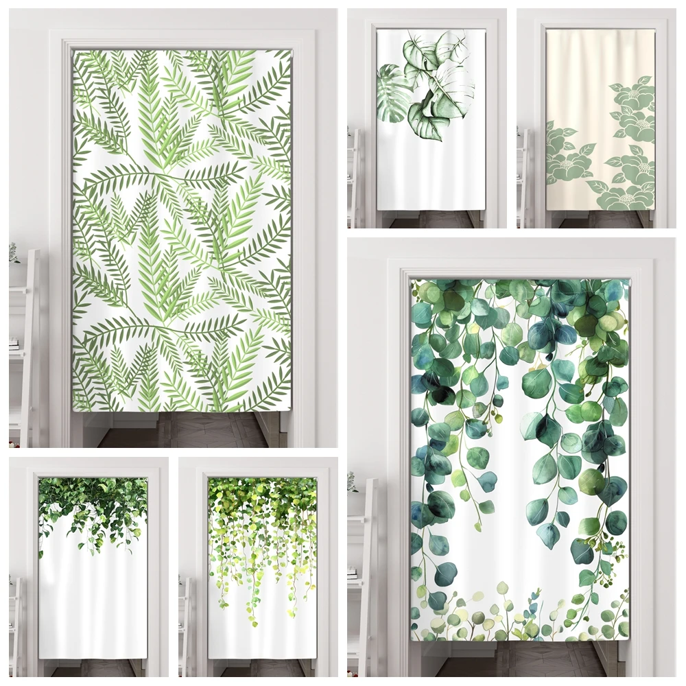 Tropical Plants Leaves Japanese Door Curtain Botanical Doorway Curtain Living Room Bedroom Kitchen Entrance Porch Hanging Noren