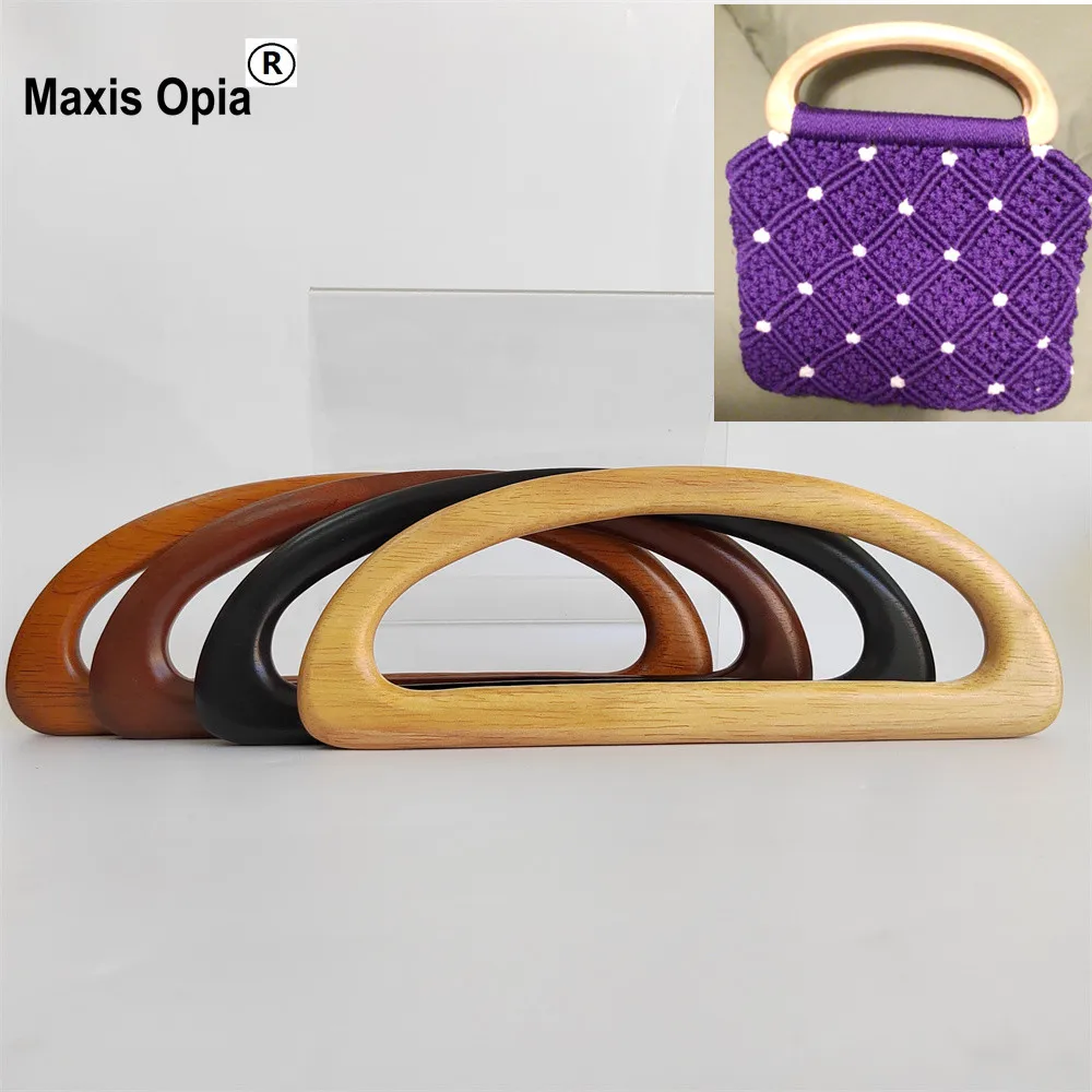 Wooden Bag Handles Replacement D Shape Handbag Purse Handle for Handmade Beach Handbags Straw Bag Purse Handles Handmade Frame