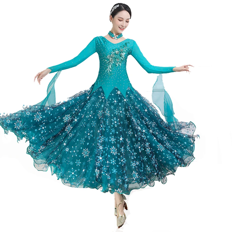 High-End Moderne Waltz Prestaties Kleding Lange Mouwen Strass Vrouwen Ballroom Concurrentie Jurken Volwassenen Stadium Dancewear