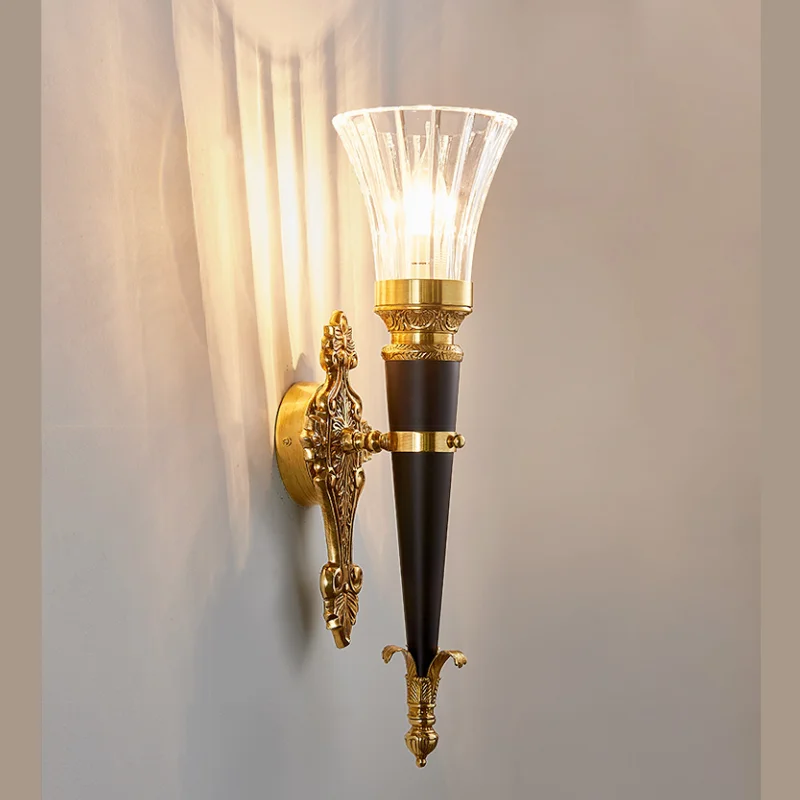 

Luxury Retro All Copper Wall Lamp European Living Room Background Wall Corridor Wall Light Bedroom Bedside Lamp LED Lighting