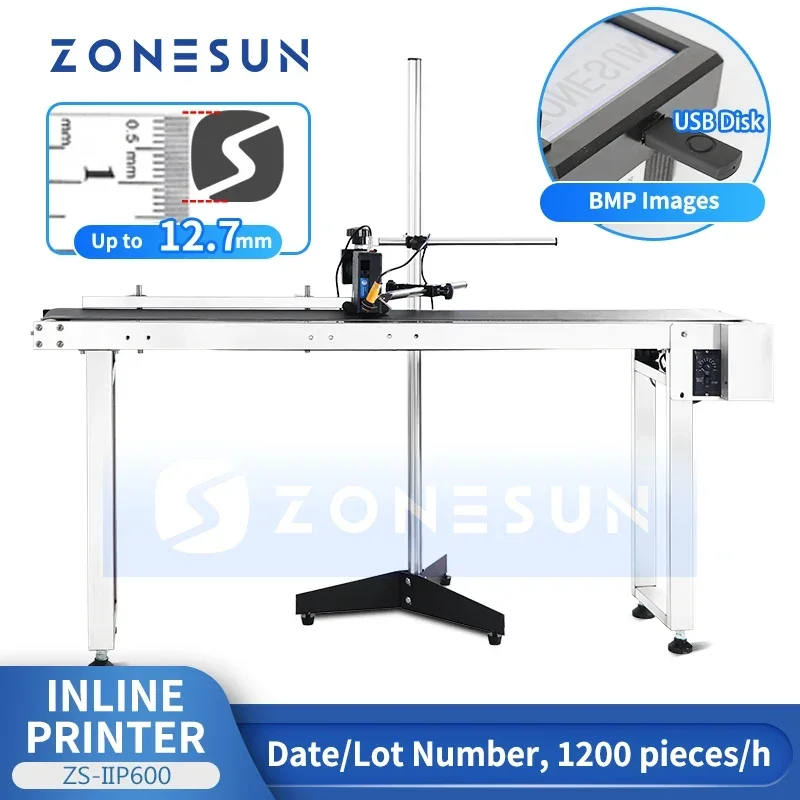 ZONESUN ZS-IIP600 Automatic Inkjet Printer with Belt Conveyor Industrial Continuous Date Coder System