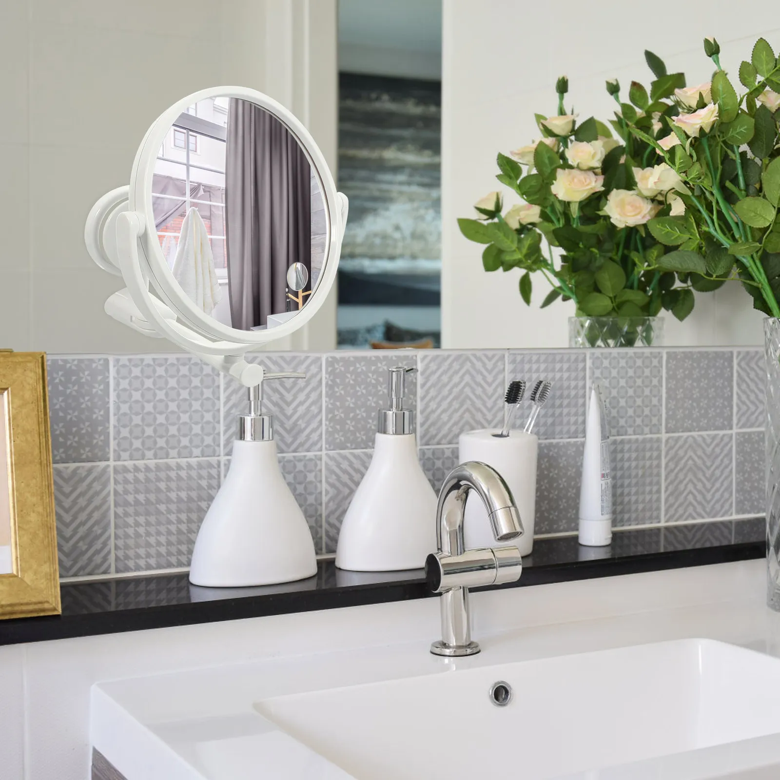 

Вращающееся складное настенное зеркало для макияжа без сверления, из стекла и АБС-пластика, для осветления и улучшения внешности, для ванной комнаты