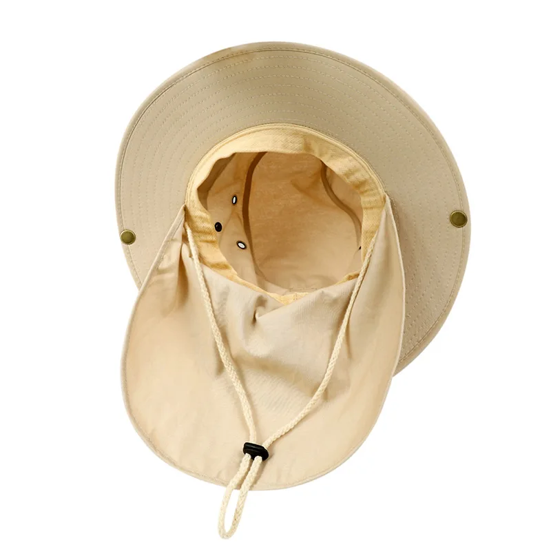 New Adjustable Outdoor Sun Hats UPF 50+ Wide Brim Bucket Hats with Neck Rope Flap Fishing Hiking Men Summer UV Protection Caps