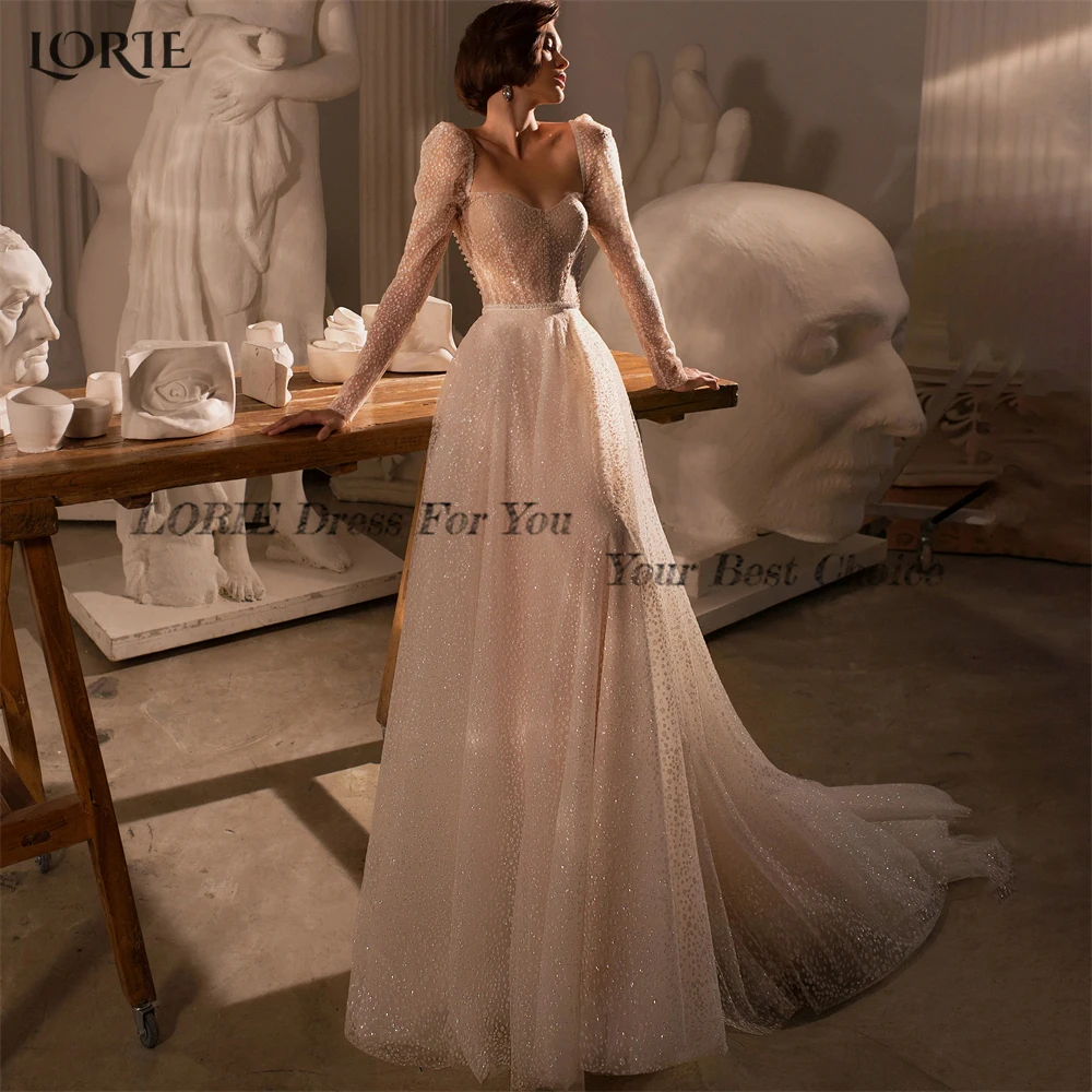 LORIE Glitter Vintage Wedding Dresses A-Line Sparkly Cap Sleeves Sweetheart Bridal Gowns Bohemia Backless Princess Bride Dress