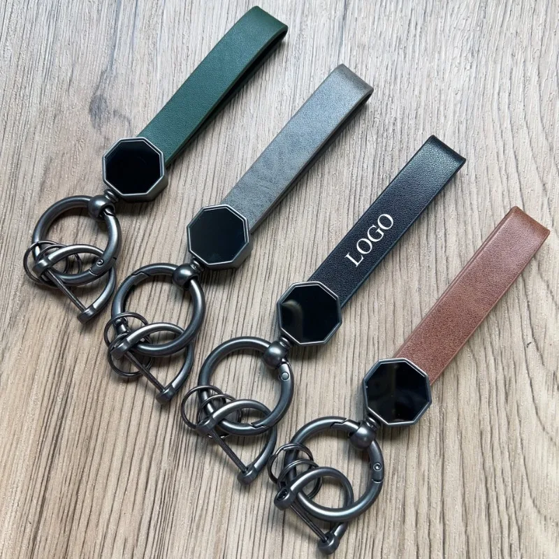 Customized LOGO Keychain Blank Waist Hanging Buckle Key Set Laser Engrave Cowhide Pendant Zinc Alloy Eight Trigram Metal Buckle
