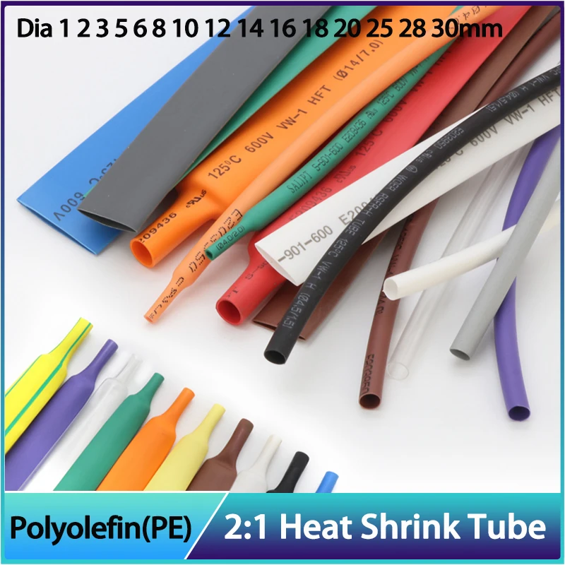 

1M 2:1 Heat Shrink Tube Dia1 2 3 5 6 8 10 12 14 16 18 20 25 28 30mm Sleeve Wrap Wire Sell DIY Connector Repair Heatshrink Tubing