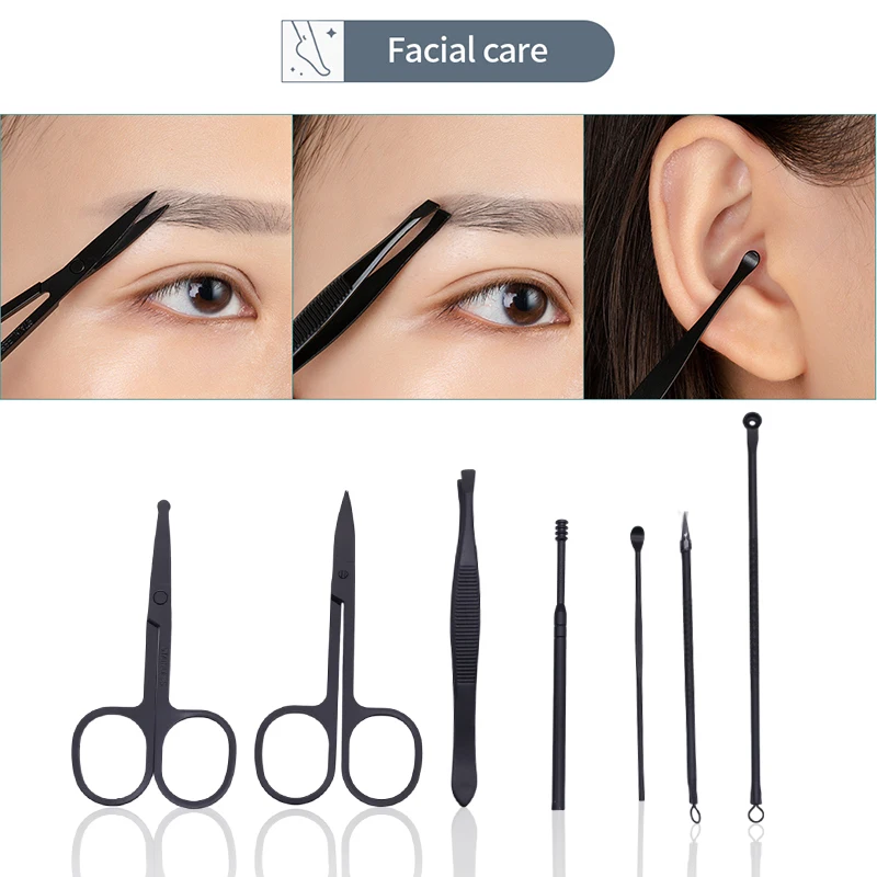 12/18/24 ชิ้นชุดแต่งเล็บกรรไกรตัดเล็บชุดมืออาชีพสแตนเลสเครื่องมือดูแลเล็บพร้อมกระเป๋าเดินทางหนัง