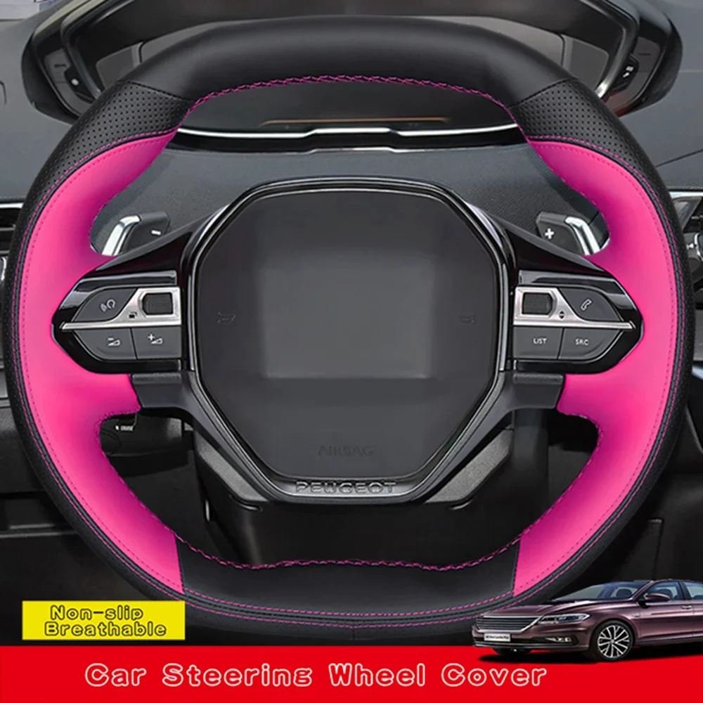 DIY Hand-stitched Genuine Leather Car Steering Wheel Covers For Peugeot e-208 2020 508 208 2019 2020 3008 4008 5008 2016-2019