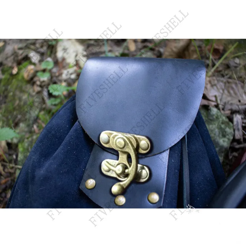 Costume Cosplay medievale da uomo borsa rinascimentale borsa da cintura con anello in vita borsa con fasciatura pirata vichingo borsa con tasche retrò in pelle PU