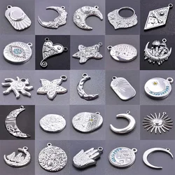 5Pcs/Lot Stainless Steel Witchcraft Sun Crescent Moon Star Pentagram Charms Jewelry Religious Turkish Evil Eye Pendant Wholesale