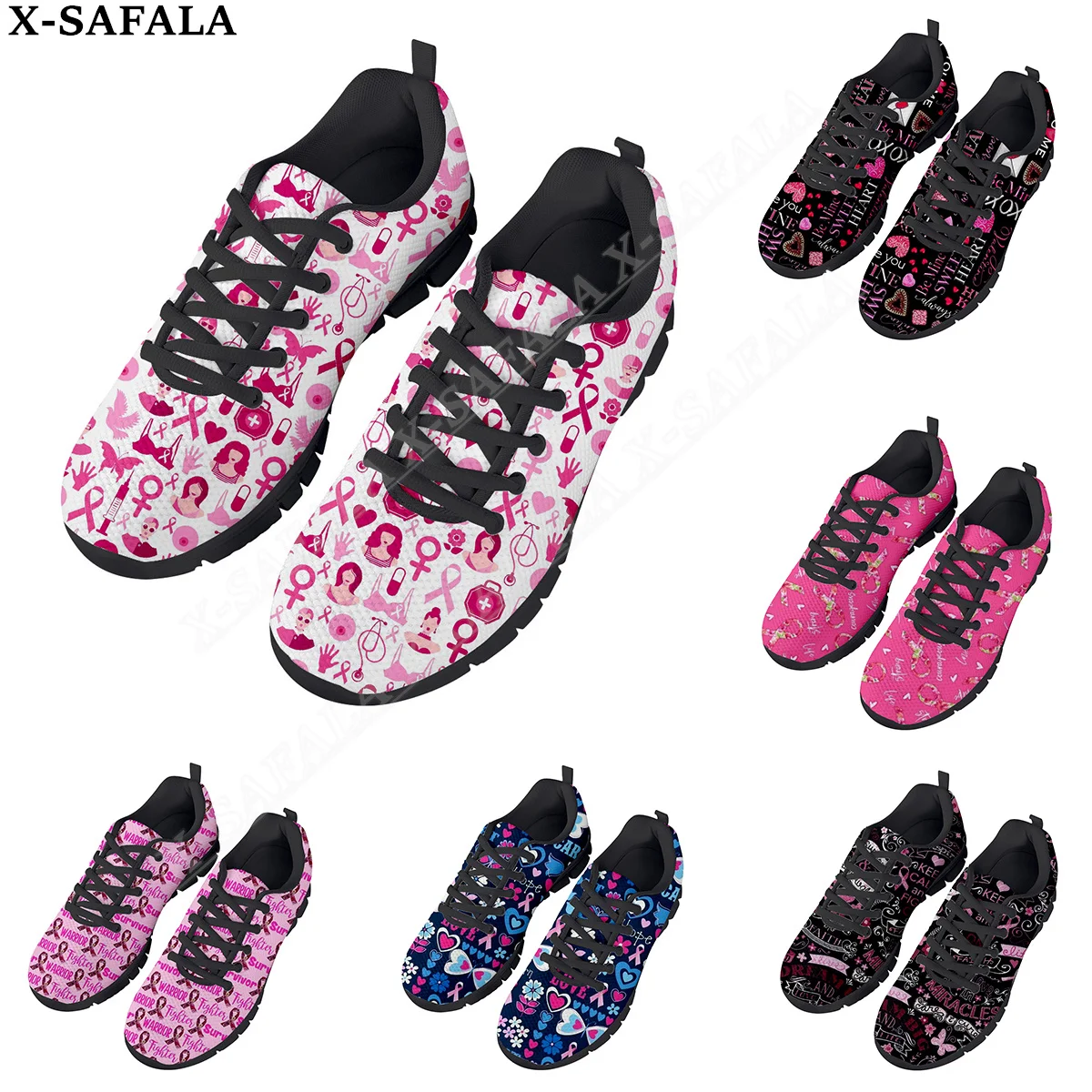 Breast Cancer Awareness Print Unisex Casual Basic Daily Sport Shoes Breathable Lightweiht Mesh Lace Up Sneakers Men Woman -1