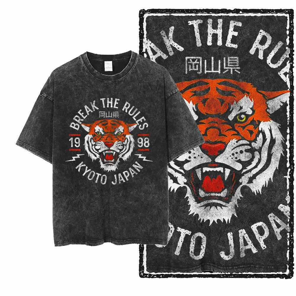 

Лето G41 2025 г., кислотно-черная крутая мужская футболка из 100% чистого хлопка с принтом тигра, мужская дышащая футболка большого размера с круглым вырезом Y2K