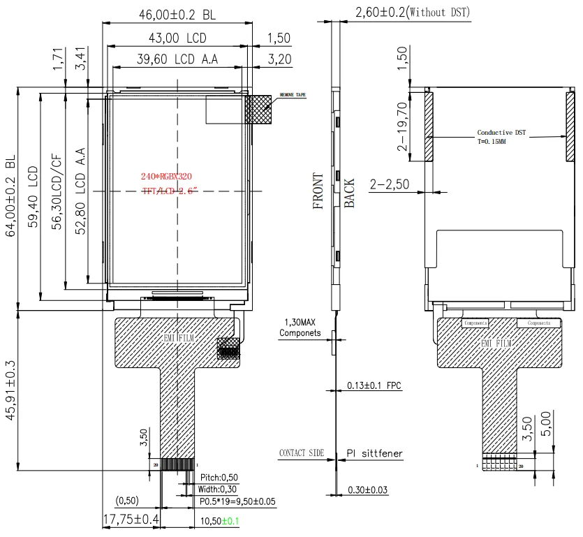 2,6-дюймовый TFT ЖК-модуль с интерфейсом MIPI 240x320 JD9852