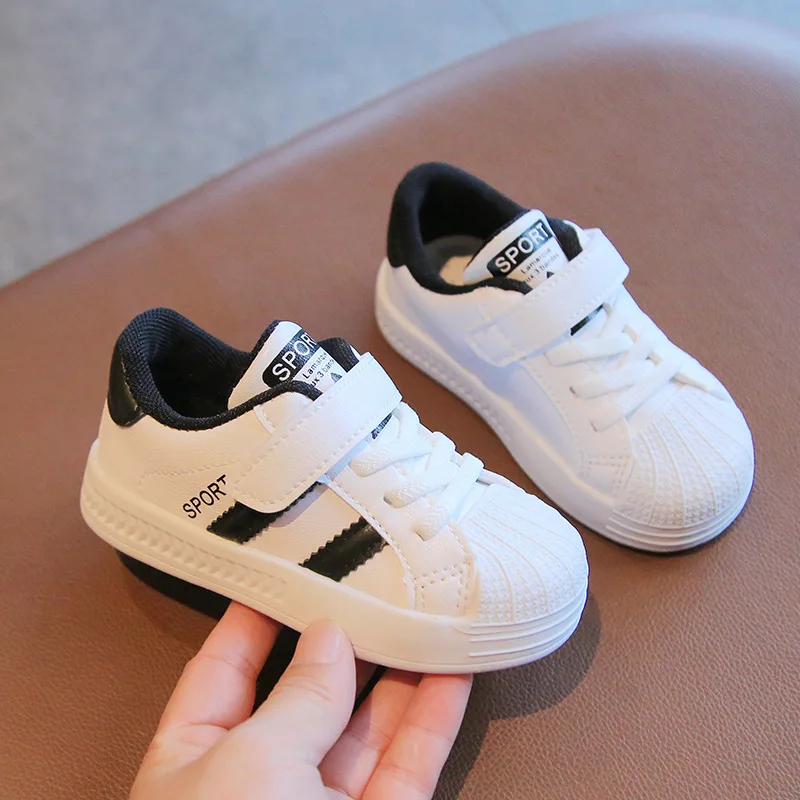 2024Boys' Board Shoes Waterproof Leather Children's White Shoes Shell Head Girls' Board Shoes Infant Baby Toddler Shoes