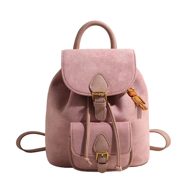 Women\'s Multifunction Backpack Suede Fabric Solidcolor School Bag for Girls Large Capacity Dual-Purpose Fashion Shoulder Bag