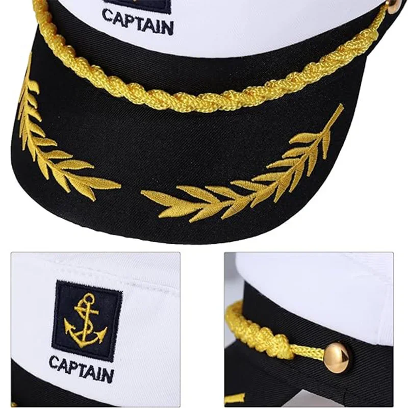 Adult Yacht Sailor Captain Hat Adjustable Men\'s and Women\'s Party Hats Makeup Ball Dressing Event Boat Navy Captain Military Cap