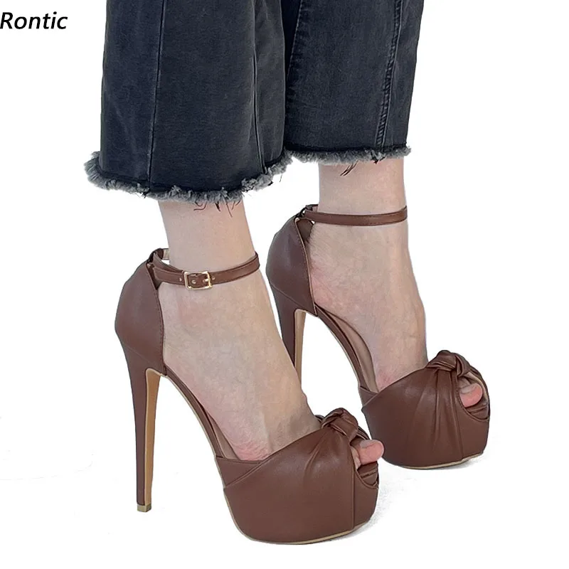 

Rontic/Новые женские летние сандалии на платформе, пикантные коричневые туфли на тонком высоком каблуке с открытым носком для вечеринок, женские американские большие размеры 5-20