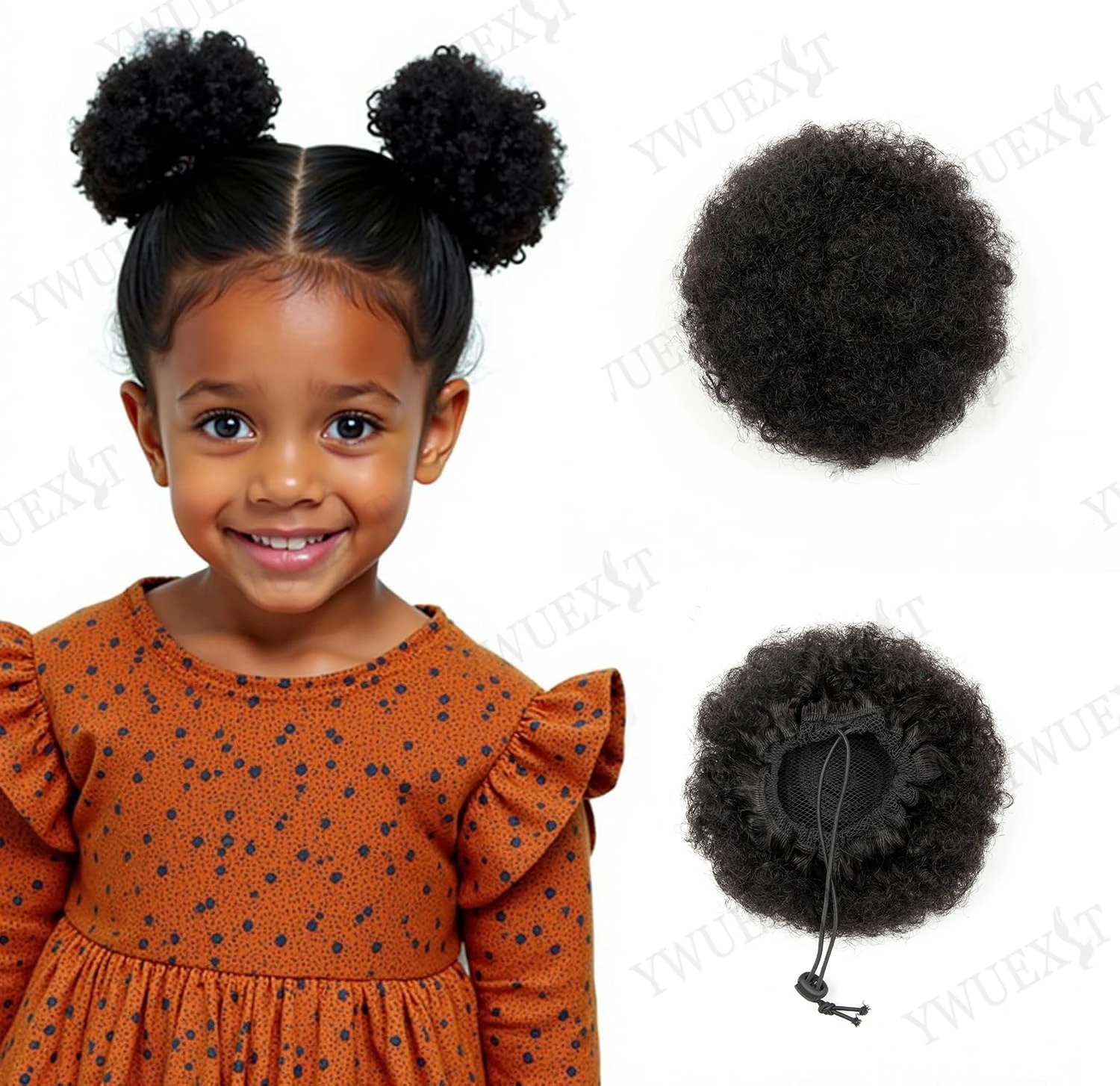 

YWUEXT 4 "6" 8 "натуральный черный афро пышный пучок для волос для детей, вьющийся шиньон, натуральный, мягкий и прочный, для многократного использования