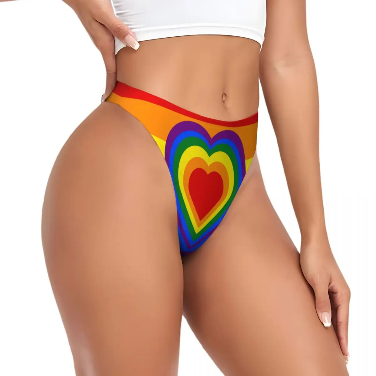 Tangas für Frauen, V-Taille, G-String, Höschen, Regenbogenflagge mit Herzen, Unterwäsche, atmungsaktiv