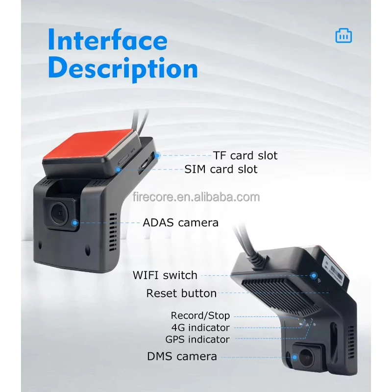 Firecore HX-X603 4G GPS BD Wifi WiFi Dual Camera HD Inside Front Rear Camera 1080P Recorder Car DVR Heavy Vehicle Dash Cam