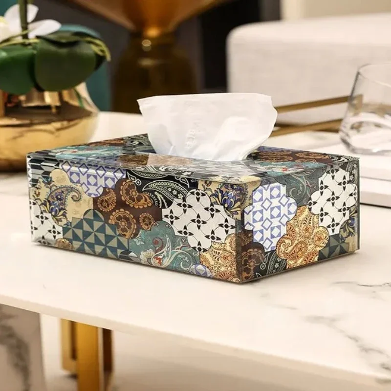 

Artistic tissue box decorative dining table tissue basket mirrored storage organizer living room coffee table ornament