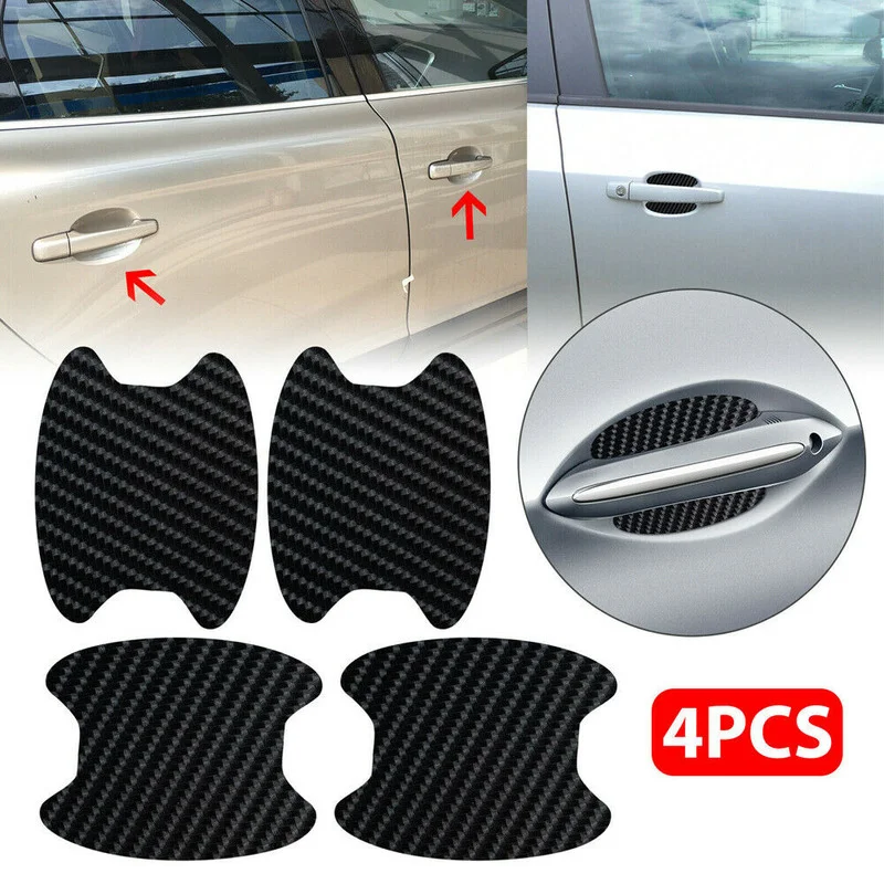 4pcs Carbon Fiber Style Car Door Handle Protector Film Vinyl Stickers Door Handle Anti-Scratch Decals Stickers Decor Accessories