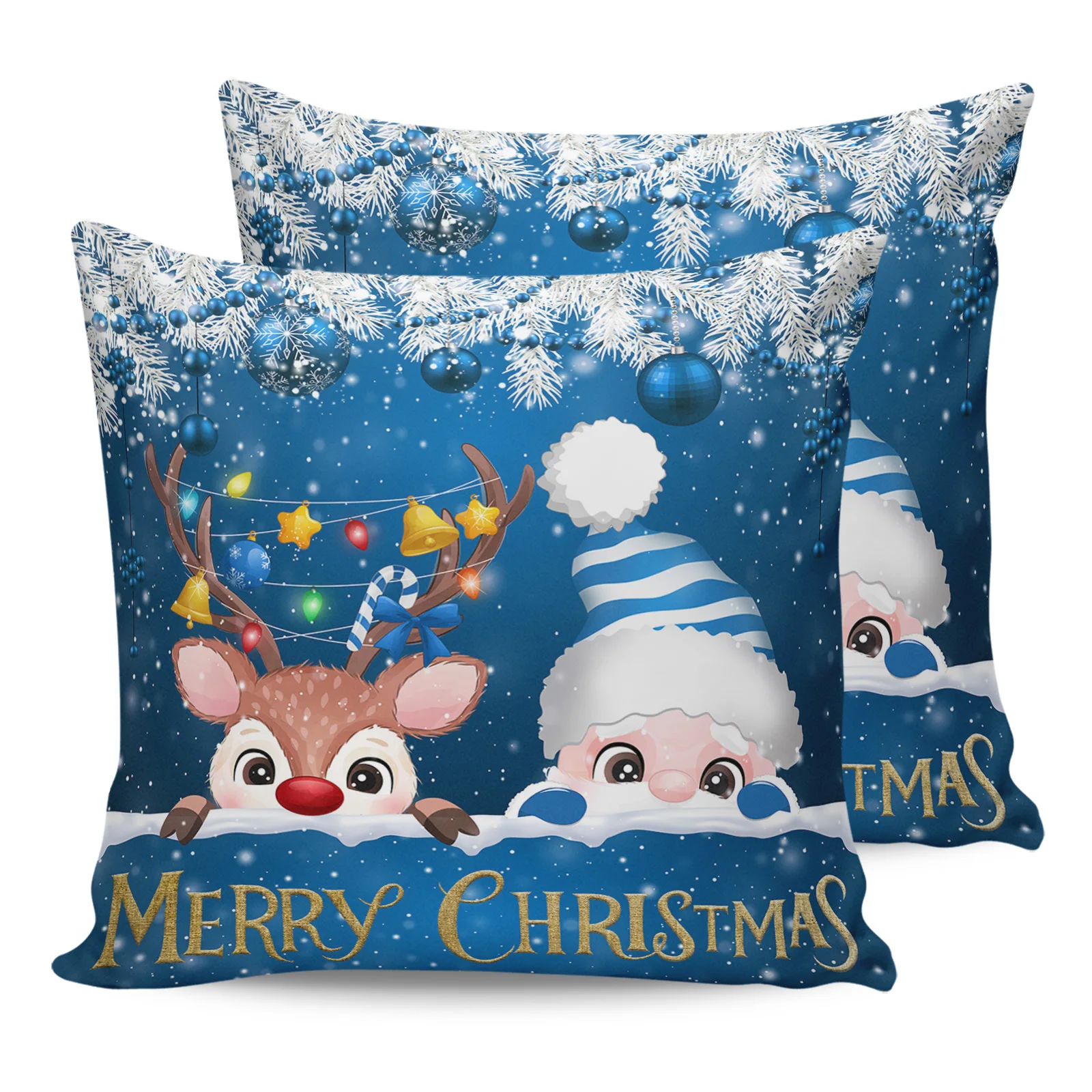 Christmas Red Santa Claus Elk Ball Lantern 2/4PCS Outdoor Garden Waterproof Cushion Cover Home Decor 45/50/60cm Pillow Case