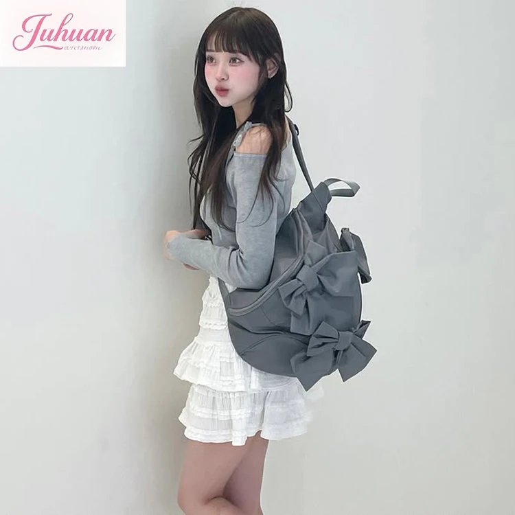 

Японская оригинальная милая женская парусиновая сумка с бантом большой емкости, многофункциональная универсальная женская холщовая сумка через плечо, трехмерная