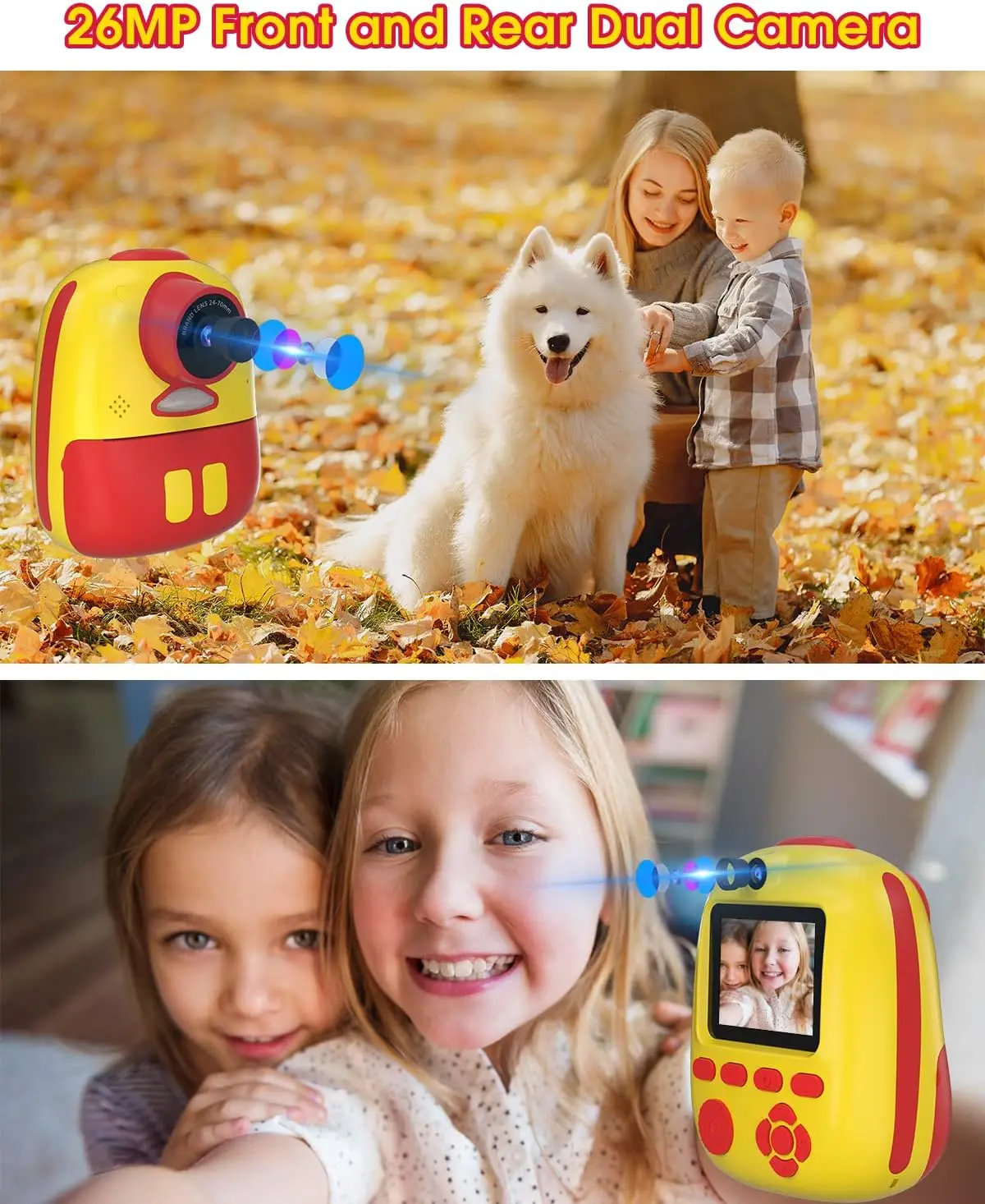 Instant Print Digital Kids Camera Selfie 1080P Video Camera For Kid Rechargeable Toy Camera For Boys Girls Birthday Christmas