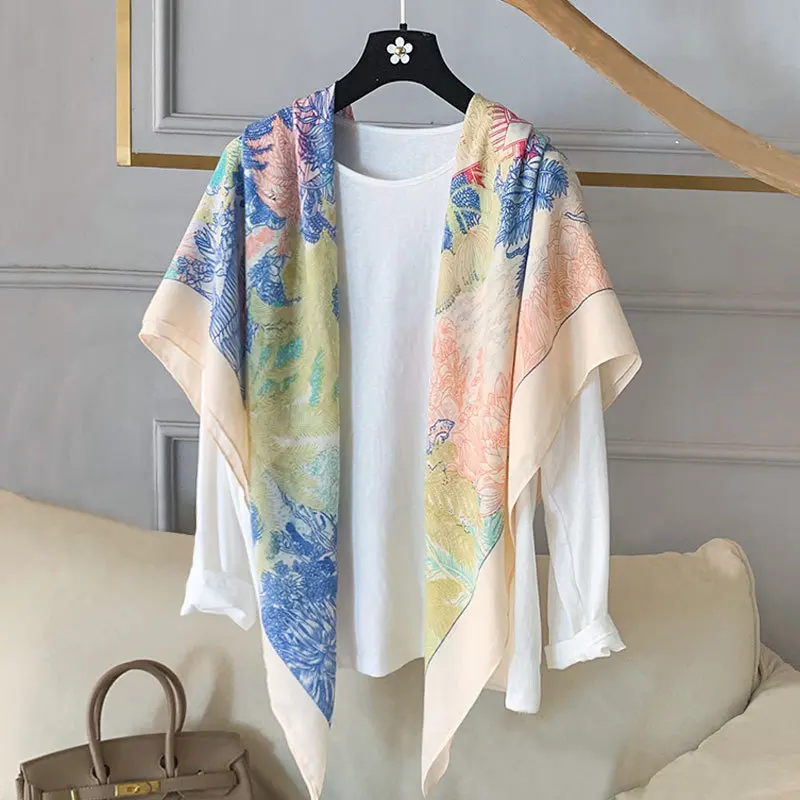 سترة شال نسائية صيفية مكيفة بغرفة مكيفة ثنيات فوق شال، 130 أوشحة مربعة، وشاح عصري