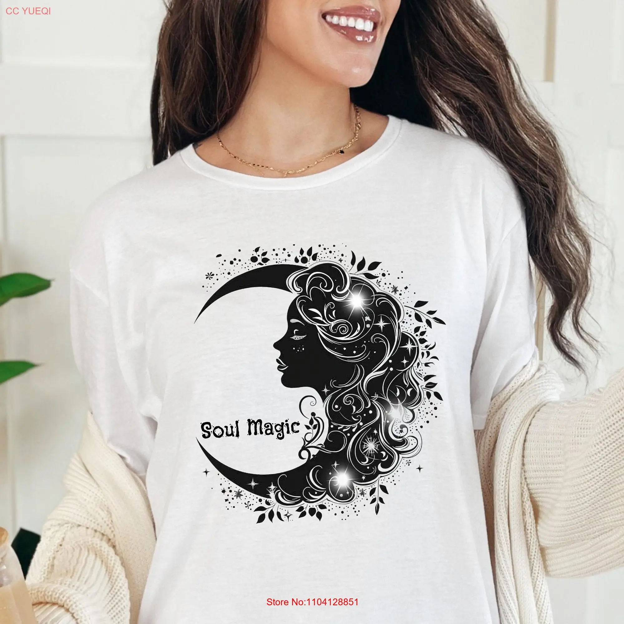 Mystical Moon Phases T Shirt Magical Lunar Lady Cresent Boho Soul Magic Goddess Celestial Top long or short sleeves