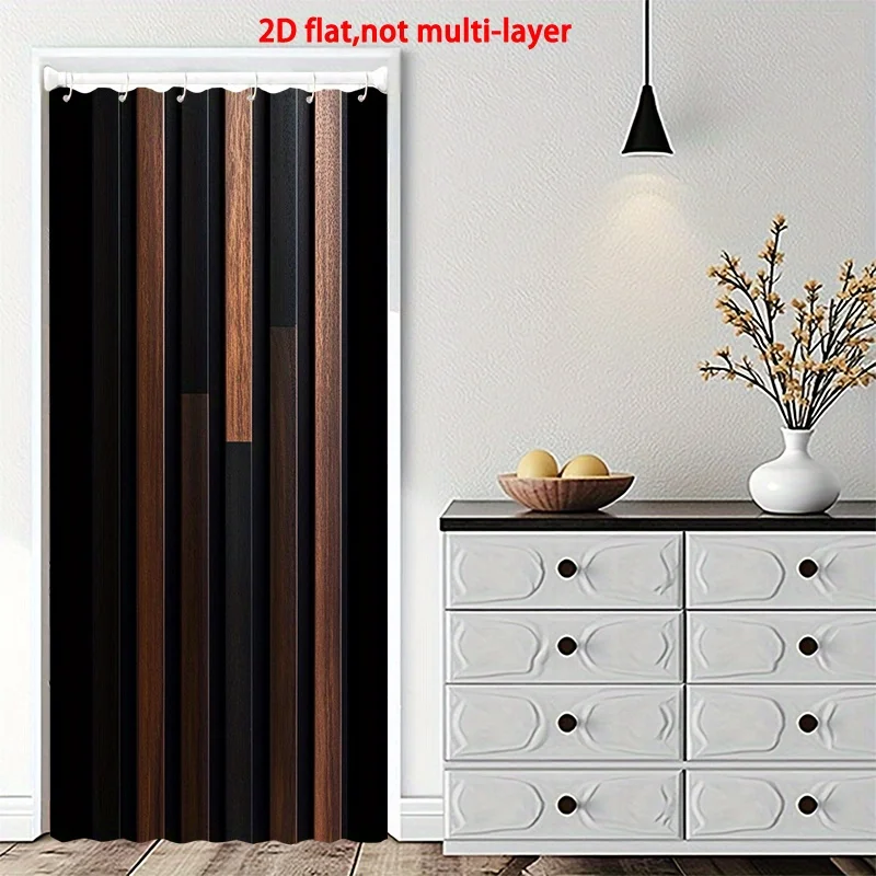 VIKAMA Vintage Black-Brown Vertical Strip Curtain Wabi-Sabi Style Half-Length Curtain Bedroom Entrance Screen