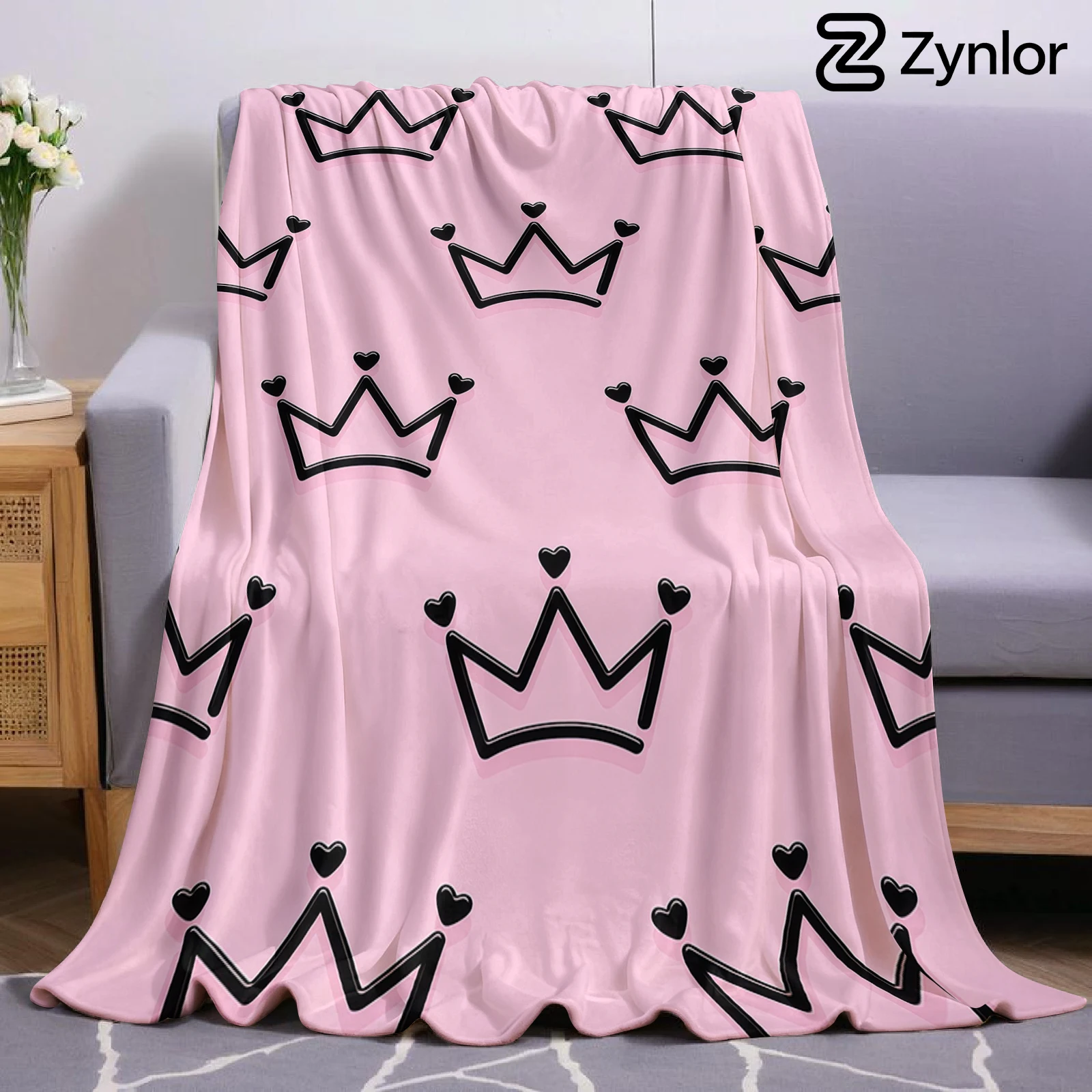 Heart Crown Lightweight Microfiber Soft Christmas Fleece Blanket Warm Cozy Throw for Bed Sofa Office Travel All Season