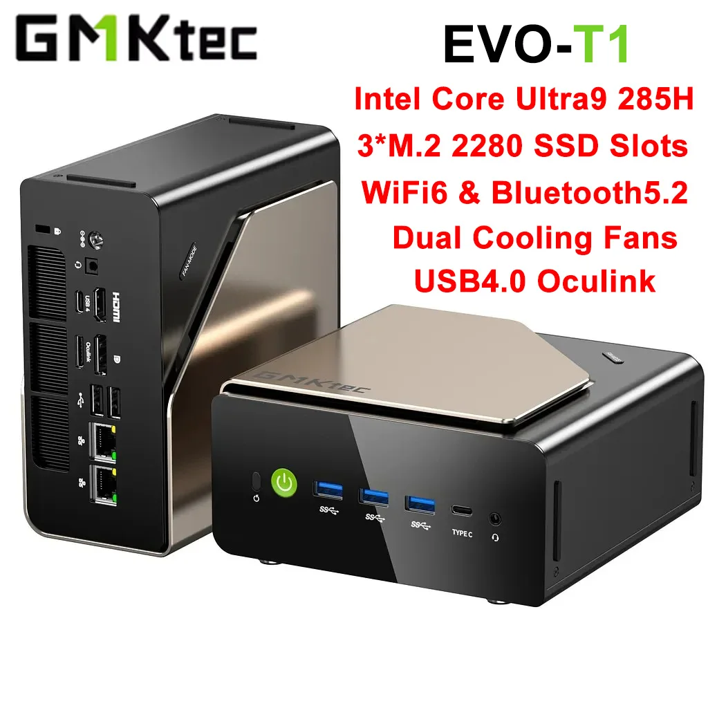 GMKtec MINI PC EVO-T1 Windows11 Pro DDR5 64GB 1TB PCle 4.0x4 M.2 2280 SSD 2.5G LAN USB4.0 WIFI6 BT5.3 DIY Desktop Mini Computer