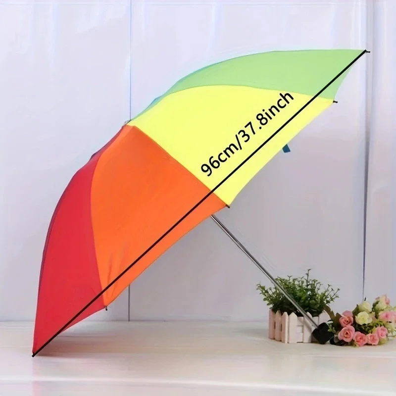 1pc - Rainbow Wonder - Portable Three- fold Umbrella with Short Handle,  Foldable Design for Effortless Style and Protection