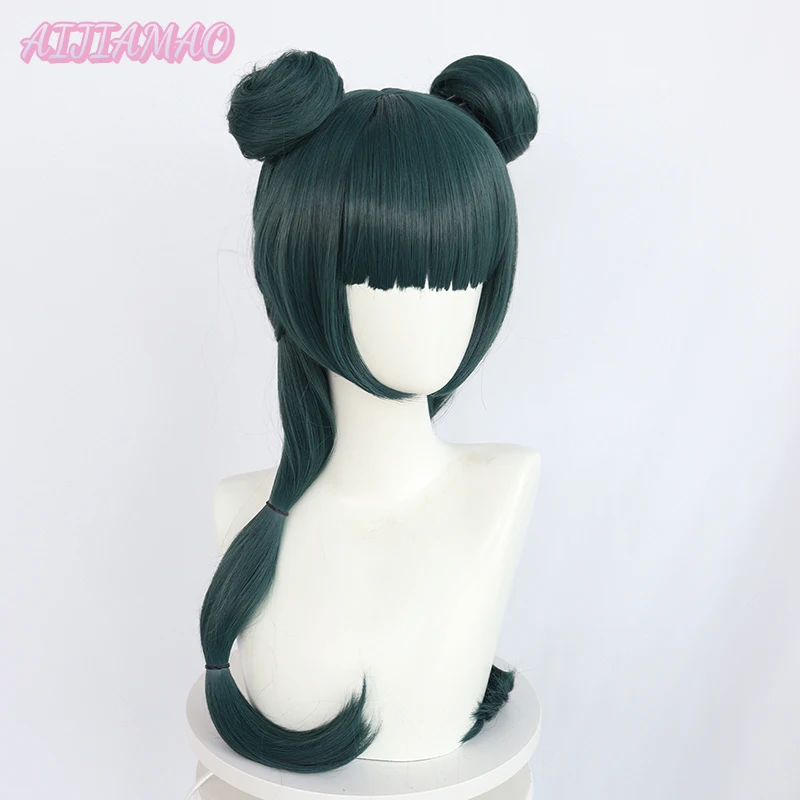 Anime Maomao Cosplay Wig Dark Green Women Long Hair Heat Resistant Synthetic Hair Halloween Party Wig Accessory + Wig Cap